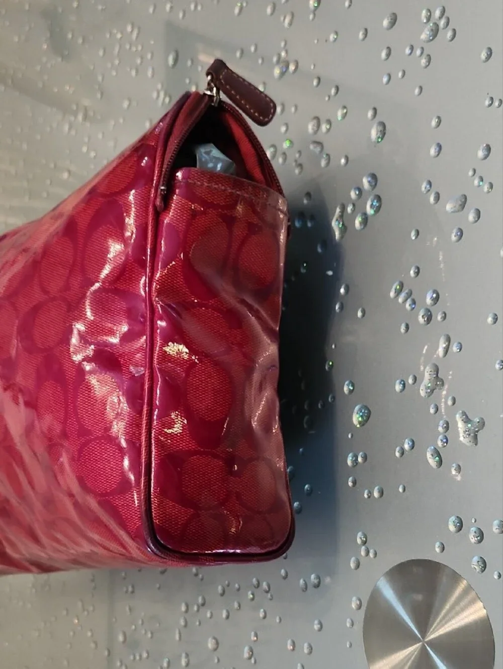 Coach Red Signature Glossy Cosmetic Pouch